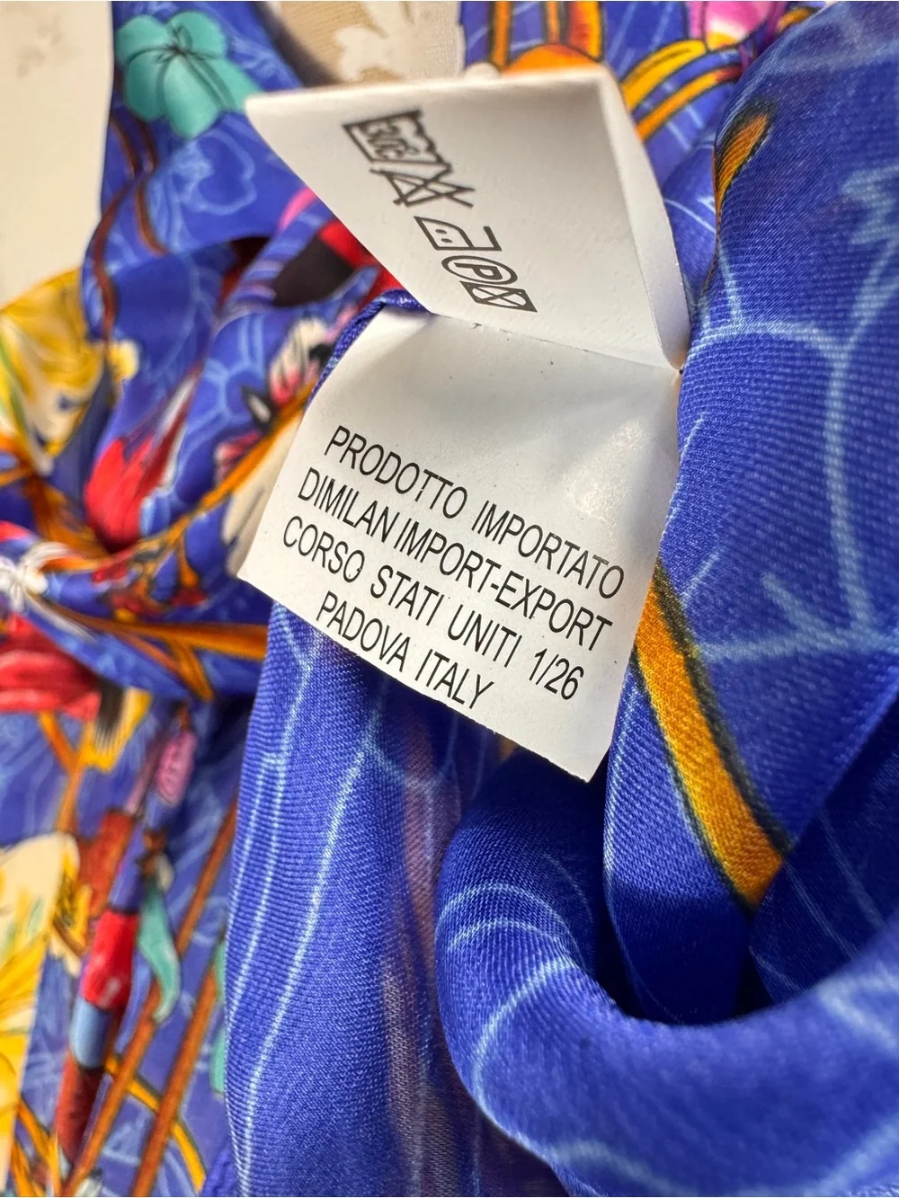 Italian Silk Scarf Botanical Bouquet Blue Floral Motif Italy Large 68